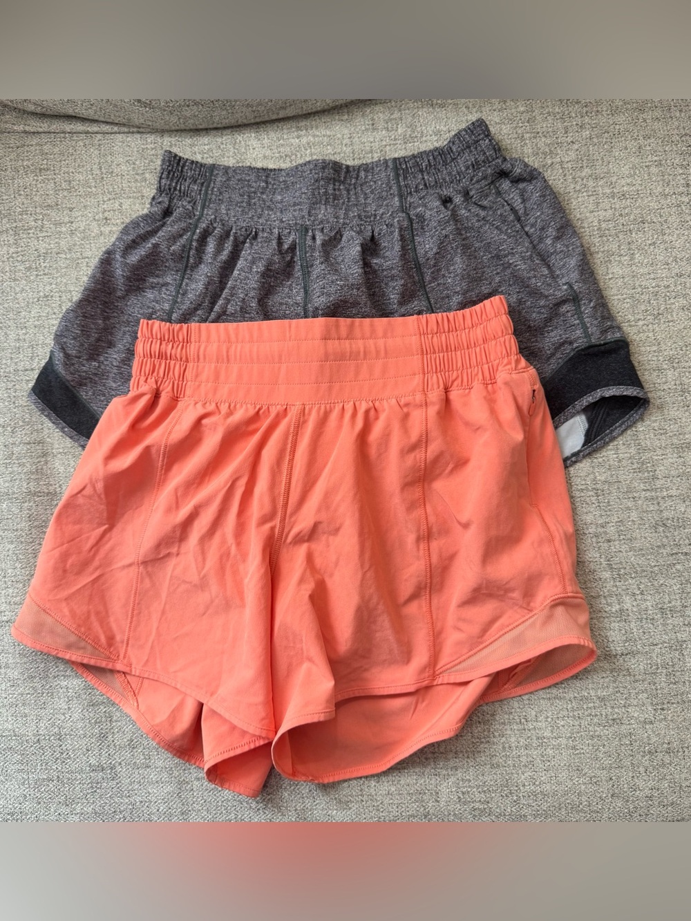 Lululemon Hotty Hot Low High Rise Shorts Lot Of 2 Women Grey Orange Lined Size 4